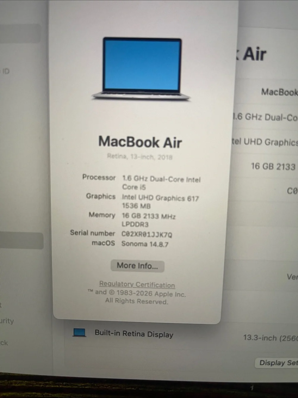 Apple Silver MacBook Laptop 1.6 GHz Dual-Core Intel Core i5 16GB 256 GB